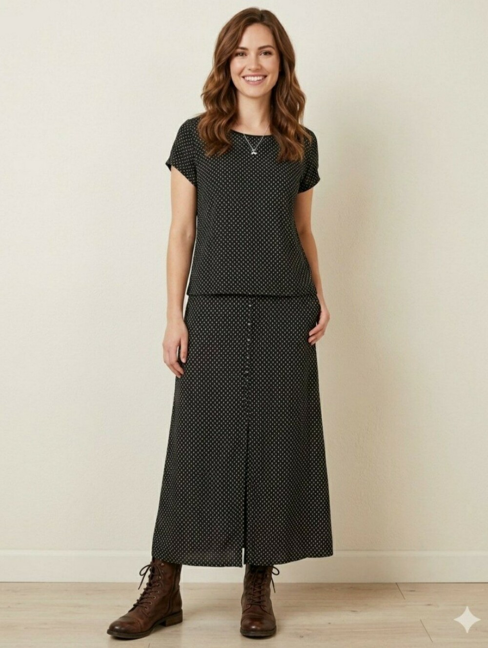 Vtg JM Collection ditzy polka dot Maxi skirt & top matching set 90s Grunge Large